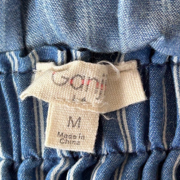 Ganji Cropped Cami Top Medium Boho Cottage Peplum Festival Blue Chambray Stripe‎ - Picture 8 of 9